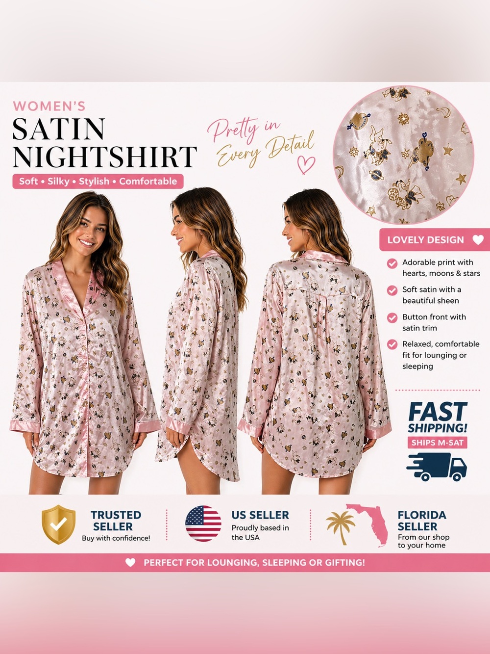 Simple Pleasures Intimates Robe 1X Pink Angel Print Satin Sleepwear